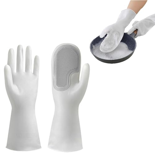 Syiyunran Guantes Limpieza Cocina De Hogar Domésticos Largos Para Fregar Goma - Grises, 1 Par, Impermeables, Diseño, Adecuados la Cocina, el Baño Cepillo Mágico Multiusos Guante
