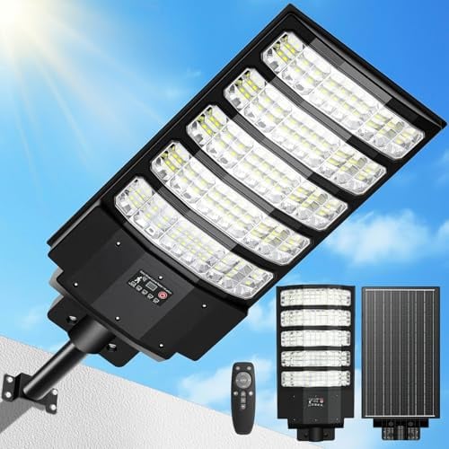 VBOK IGFE - 8000W Farolas Solares Exterior, 40000LM 6500K Farola Solar Potente con Sensor de Movimiento, IP67 Impermeables Foco Solar Exterior para Jardín, Patio, Parcela