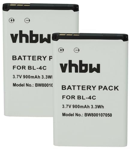 vhbw 2X Akku kompatibel mit Easypix T514 Jelly Baby Handy Smartphone Telefon (900 mAh, 3,7 V, Li-Ion)