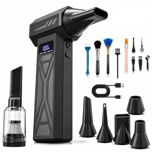 Soffiatore Portatile, 150000 Tr/Min Mini Soffiatore, Aria Compressa, 4 Velocità, Display LCD, con Spazzola Inclusa, Adatta per Auto, Casa e Tastiere
