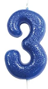 Anniversary House Colourful Blue Glitter Candle, Number 3, 3rd Birthday Cake Topper, 7 Centimeters, AHC30/3