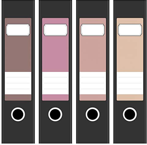 Ordneretiketten | 4 Aufkleber für breite Akten-Ordner | Farb-mix Rost Rosa Vintage | selbstklebende Design Akten-Etiketten | Deko Sticker für Rückenschilder Ordnerrücken | zum Beschreiben