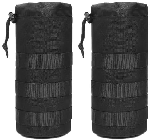 TRIWONDER Poche Bouteille Molle Poche de Cruche à Eau Militaire Pochette Porte Gourde Tactique Poches de Sac à Dos pour Camping Randonnée (A - Noir - 2 Pièces)