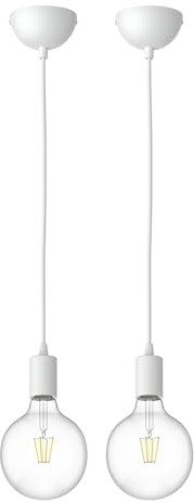 ledscom.de 2 Stück Pendelleuchte DORI, weiß matt, inkl. E27 G125 Lampe (warmweiß, 7,123W, 838lm)