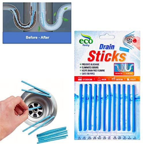 Zotti Drain Sticks | Pack of 12 | Enzyme Drain Cleaner | For Sink, Basin, Bathtub | Powerful Enzymatic Cleaner | Prevents Blockages and Bad Odour | Perfect for Grease, Fat, Food Residue