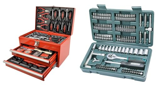 Brüder Mannesmann Werkzeugbox, bestückt, 155-teilig | M29066 & Steckschlüssel- und Bitsatz, 130-teilig | M29166