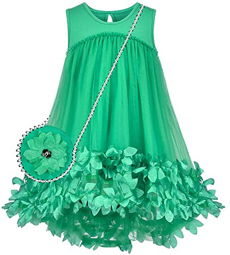 Sunny Fashion Robe Fille Vert 3D Fleurs sans Manches Taille Porte-Monnaie Gratuit 6 Ans