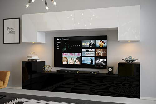 Furnitech Wohnwand Wohnzimmer - Hängend Wohnwand Modern Schrankwand mit Regale und TV Schrank - Wohnzimmer Möbel (Nicole AN294-18BW-HG3)
