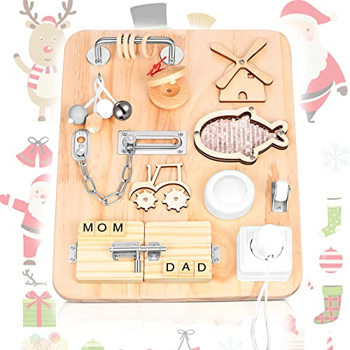 GJCrafts Tablero Ocupado para Niños, Aprender Habilidades motoras Finas y Habilidades básicas para la Vida Juguetes sensoriales de Madera Los Mejores Regalos para niños o niñas