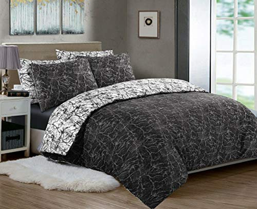 MK Home Textile Marble Duvet Cover Set - Cotton Rich Printed Reversible Bedding Sets Black White Grey Quilt Covers - with Pillowcases Double King Super King Bed Size (Marble, King)