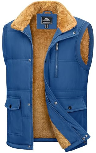 MAGCOMSEN Mens Sleeveless Jackets Winter Hiking Jacket Mens Fleece Lined Gilets Body Warmer for Men Hiking Fleece Lined Coats Waterproof Running Work Wear Gilets with Pockets, Blue