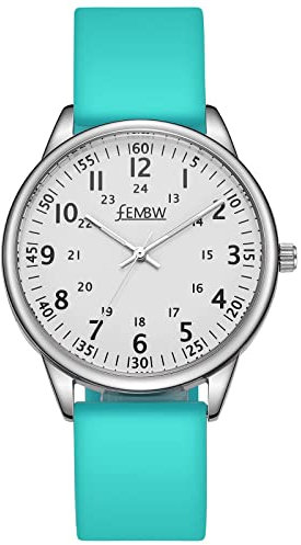 Uhren Damen Armbanduhr Damenuhr Silikonarmband Uhr Arabische Ziffern Analoge Uhr Quarzuhr Kleideruhr für Frauen Mädchen 50M Wasserdicht (Grün/Weiß/Zweitmarker)