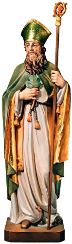 JS Garten Deko Heiligenfigur Heiliger Patrick von Irland H 40 cm Schutzpatron handgeschnitzt Holzfigur Statue aus Ahornholz Dolfi