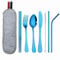 8Pcs Stainless Steel Cutlery Set Portable Spoon Fork Chopsticks Tableware Travel (Blue)