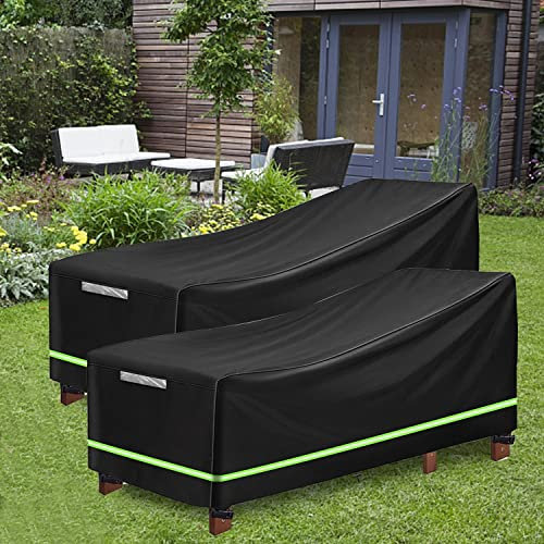 Funda protectora para tumbona de jardín, paquete de 2 unidades, funda protectora con 4 botones resistentes al viento 210D Oxford 200 x 75 x 40/70 cm para tumbona