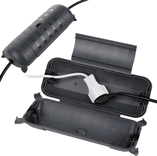 【2er Set】 RESTMO IP44 wasserdichte Kabelbox für den Außenbereich (Outdoor), wetterbeständige Große Schutzbox für Verlängerungskabel, Schukostecker, Elektrowerkzeug, 290mm x 110mm x 75mm, Grau