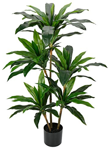Große Pflanzen im Topf Künstliche Pflanzen Dracaena Fragans 120cm, Deko Pflanze Zimmerpflanze mit Töpfen, Kunstpflanzen Wie Echt mit Langlebige Stämme & naturgetreue Blätter für Wohnzimmer Büro Garten