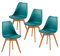 EGGREE Pack 4 Sillas de Comedor Sillas Cocina Nordica con Asiento Tapizado de Cuero PU y Patas de Haya, Turquesa