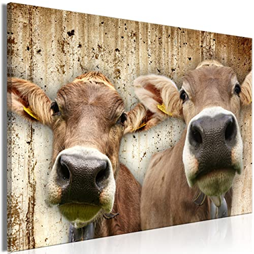 decomonkey Bilder Abstrakt Tiere 90x60 cm 1 Teilig Leinwandbilder Bild auf Leinwand Vlies Wandbild Kunstdruck Wanddeko Wand Wohnzimmer Wanddekoration Deko Natur Wildtiere Beton Kuh