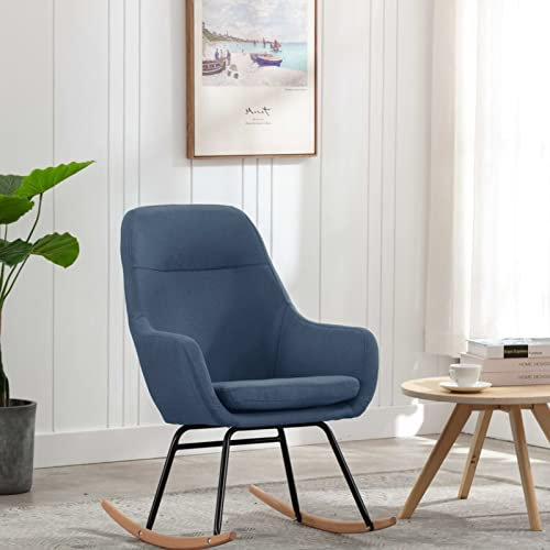 MOONAIRY Schaukelstuhl, Sessel Wohnzimmer, Schaukelsessel, Stillsessel, Schwingsessel, Ohrensessel, Tv Sessel, Rocking Chair, Relaxsessel, Blau Stoff