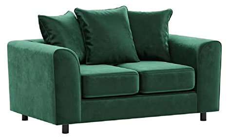 Furnishings For Less UK Brooklyn Green 2 Seater Sofa Plush Velvet Full Foam seating Scatter Back (Green, 2 Seater)