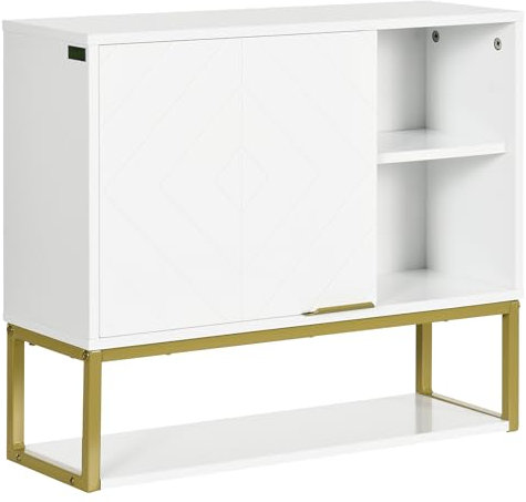 kleankin Bathroom Wall Cabinet, Over Toilet Storage Cabinet with Door and Storage Shelves for Hallway, Living Room, White