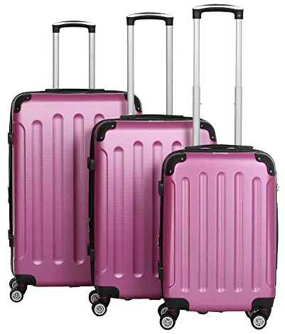 INVIDA Glüückskind Luxus Koffer Trolley Kofferset aus ABS in 6 Farben und Einzel oder im Set Frei Wählbar Pink 3tlg. Set