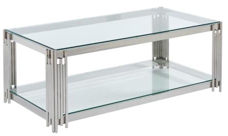 Vente-unique Pascal MORABITO-Mesa de Centro de Cristal Templado y Acero Inoxidable - Cromado - NOMELANO de Pascal MORABITO
