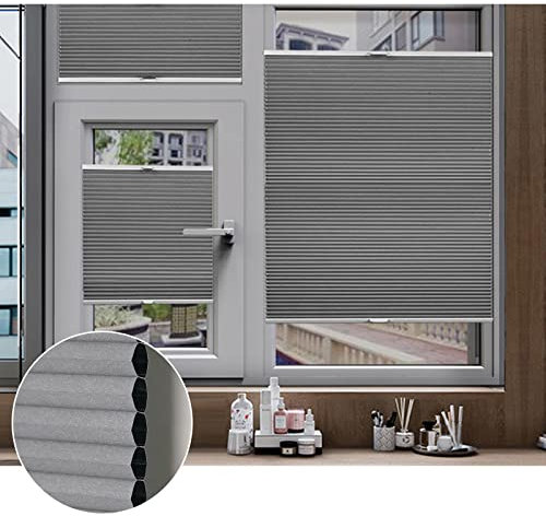 Room Darkening Cellular Shades, Pleated Shades, Light Filtering Honeycomb Blinds for Indoor Windows, Cellular Pleated Blinds No Drill,Grey-40x100cm/15.7 * 39.4in