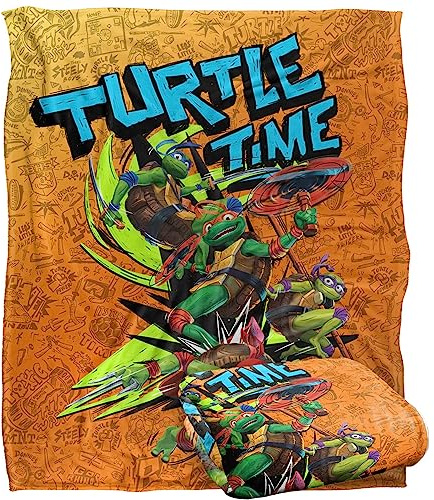 Teenage Mutant Ninja Turtles: Mutant Mayhem Turtle Time Grafitti Superweiche Kuscheldecke mit seidigem Griff – 152 x 127 cm