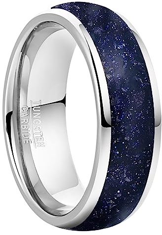 Vakki 8mm Wolfram Ring für Herren, Eheringe aus Blau Sandstein, Kuppel Silber Wolframcarbid Ringe, Größe 57(18.1)
