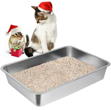 LIHONG Petite boîte à litres, en acier inoxydable, pour petits chats, hamsters, lapins et hamsters, sans odeur, anti-adhésif, facile à nettoyer (18 L x 13,5 l x 4 H, M)