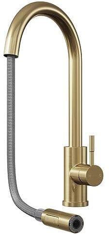 Liquida CT455BR Single Lever Pull Out Brushed Brass Kitchen Mixer Tap