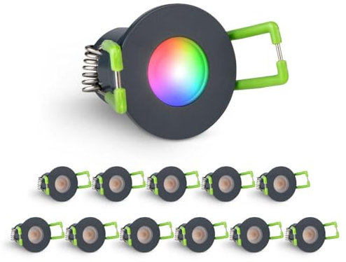 LongLife LED 12er Set Einbaustrahler Mini 3W RGBW anthrazit RAL 7016 IP65 Dimmbare Strahler für Terrassenüberdachung, Carports, Dachüberständen