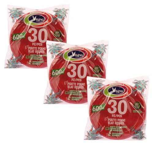 Maury's Set 90 Piatti Natalizi Piani in Plastica Riutilizzabili Rossi Lavabili (Piani)