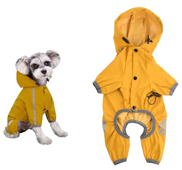 Cozlly Wasserdichter Hunderegen-Mantel, Verstellbarer Kordelzug für Welpen, Kleiner Hunde Mit Sicheren Reflektierenden Streifen (L)