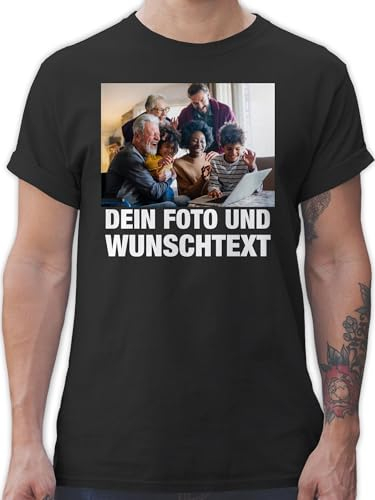 T-Shirt Herren - Geschenk mit Bild I eigenem Foto I Name I eigener Text I Wunschtext - XL - Schwarz - selbst bedrucktes Tshirt Vatertagsgeschenk t Shirt selber gestalten Logo Shirts +