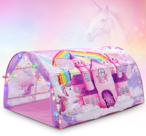 Wowangce Unicorn Bed Tent Kids Twin Tent Reading Corner Castle Playhouse