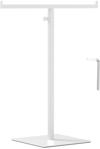 JETHMA T-Shaped Purse Display Stand, Metal Adjustable Handbag Rack Tabletop Double Hook Hanging Stands for Long Necklaces,Scarf and Crossbody Bag for Women Man (White)