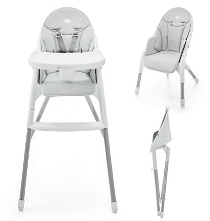 Kinderkraft DINNLY Trona bebé, Silla Infantil, Trona portatil, Tronas de bebé baratas, Bandeja Ajustable, Fácil de limpiar, para niños, 20kg, Gris claro