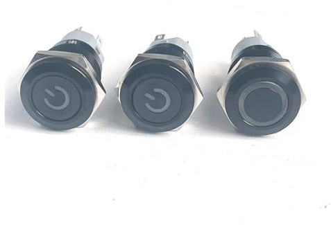 Black Push Button Switch 16mm illuminated Led Light Metal Flat Momentary Switches with power Mark 12V 24V 110V 220V(Circular Arc LED,12V)
