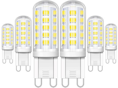 SCNNC bombilla led g9 5w luz fria 6000K 220V 450LM Equivalente a Halógeno de 50W, No Regulable, Ángulo de Luz de 360°, Bombillas G9 LED para Lámpara de Cristal Araña Dormitorio Salón, 6 Piezas