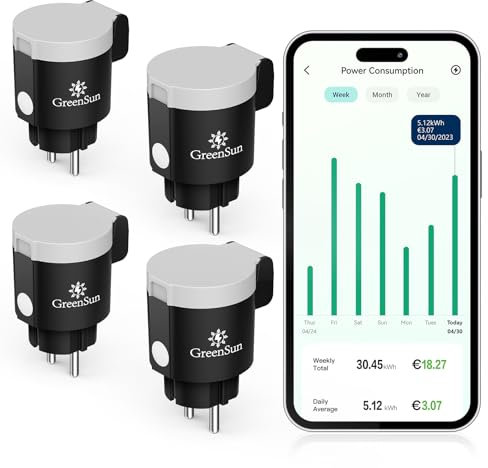 Prise Connectée, GreenSun Programmateur Prise Electrique, Prise Connectée Alexa, Prise programmable, Minuteur Prise Electrique, Prise Consommation Electrique, Prise minuteur programmable 4PCS
