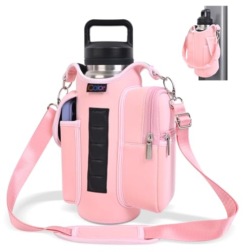 icolor Magnetische Wasserflasche Tasche Gym Magnetischer Tasche mit Handyfächern Magnetische Flaschenhalter Träger Sport Fitnessstudio Magnetischer Turnbeutel (Neopren, Rosa)