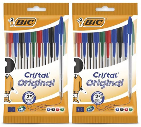 BIC Cristal - Bolígrafos originales, punta fina de 1,0 mm, colores surtidos, bolígrafos fiables para el día a día para la escuela y la oficina, escritura suave, agarre cómodo, duradero y duradero