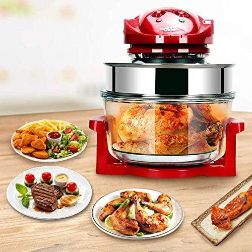 Air Fryer Halogen Convection Oven Cooker 10L - No Oil Health & Safety - Glass Bowl Timer - Baking Grill - Lid Accessories Included