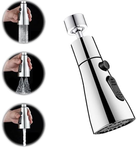 360° Swivel Spout Kitchen Tap Spray Head, Tap Adapter for Kitchen Sink, Faucet Aerator, Kitchen Tap Extension, Tap Filter Hard Water UK, FM22 M24 Kitchen Sink Tap Spray Attachment Head with 3 Modes