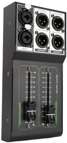 Controlador de Volumen Pasivo, Atenuador de Volumen de Estéreo 1 en 2 Salidas sin Pérdidas de Metal para Altavoces de Monitor Activo