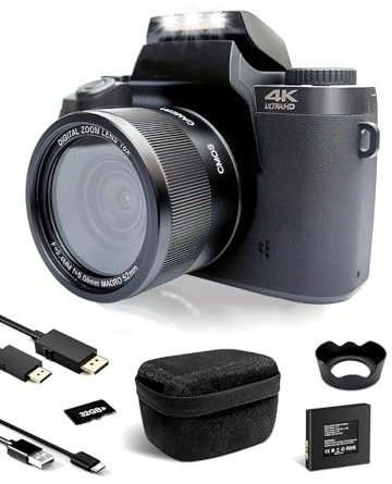 FANNOU Fotocamera Digitale Compatta 4K, 64MP Autofocus Macchina Fotografica Digitale Con WiFi e Touch Screen, Zoom 16X, Scheda Da 32GB, Borsa per Principianti