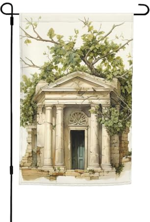 Antico edificio con ramo di ulivo romano e stampa greca 30,5 x 45,7 cm bandiera floreale da giardino per tutte le stagioni decorazione esterna spessa per prati bandiera